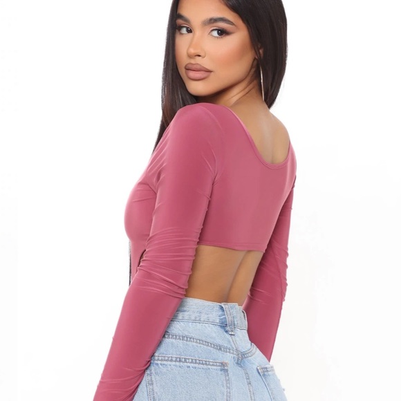New Fashion Nova Plum Pink Gold Accent Cut Out Bodysuit Top XL - Picture 5 of 6